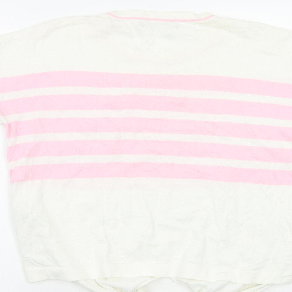 M&S Womens White Striped  Pullover Jumper Size S