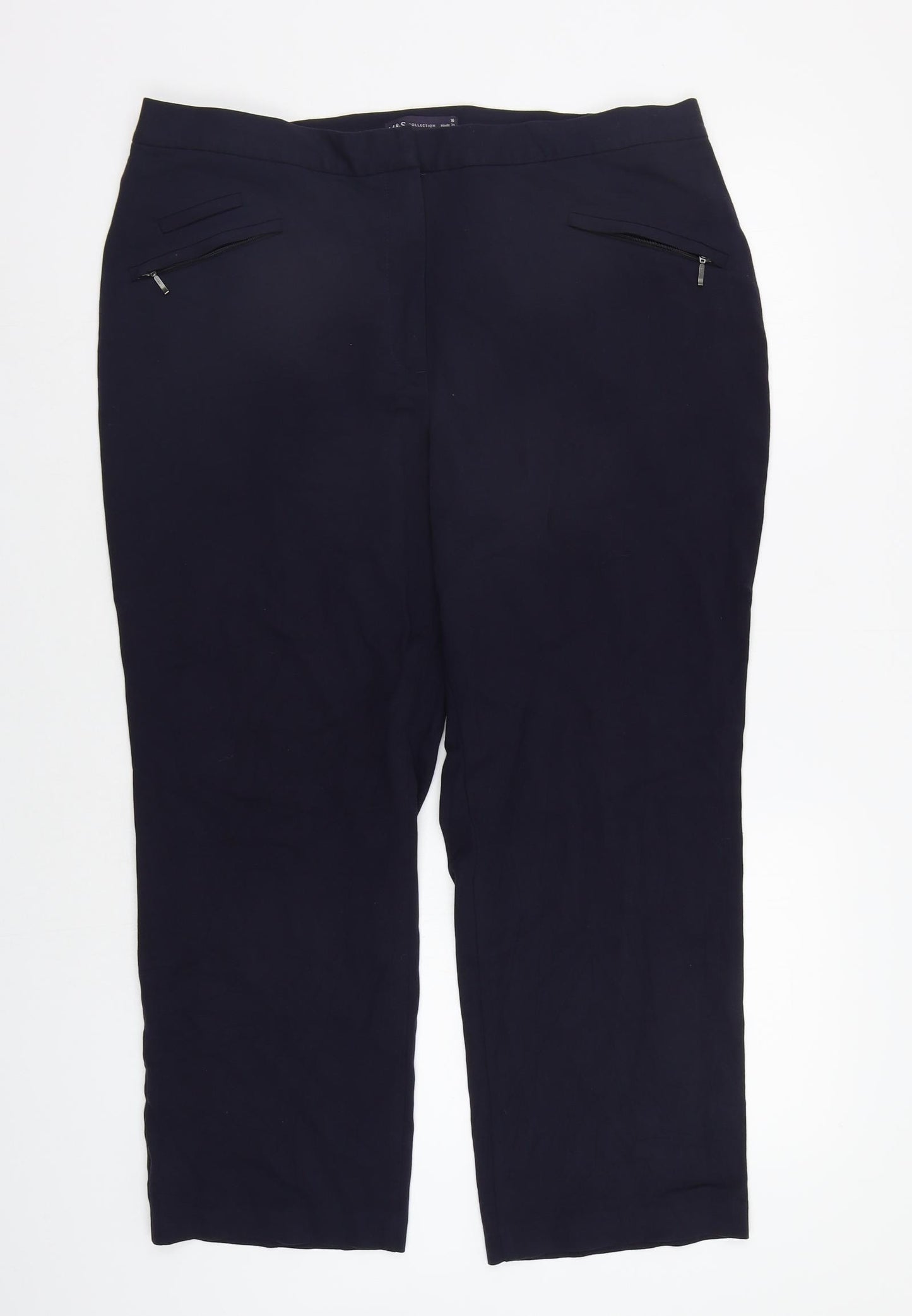 M&S Womens Blue   Trousers  Size 16 L26 in - Elastic Waist Band