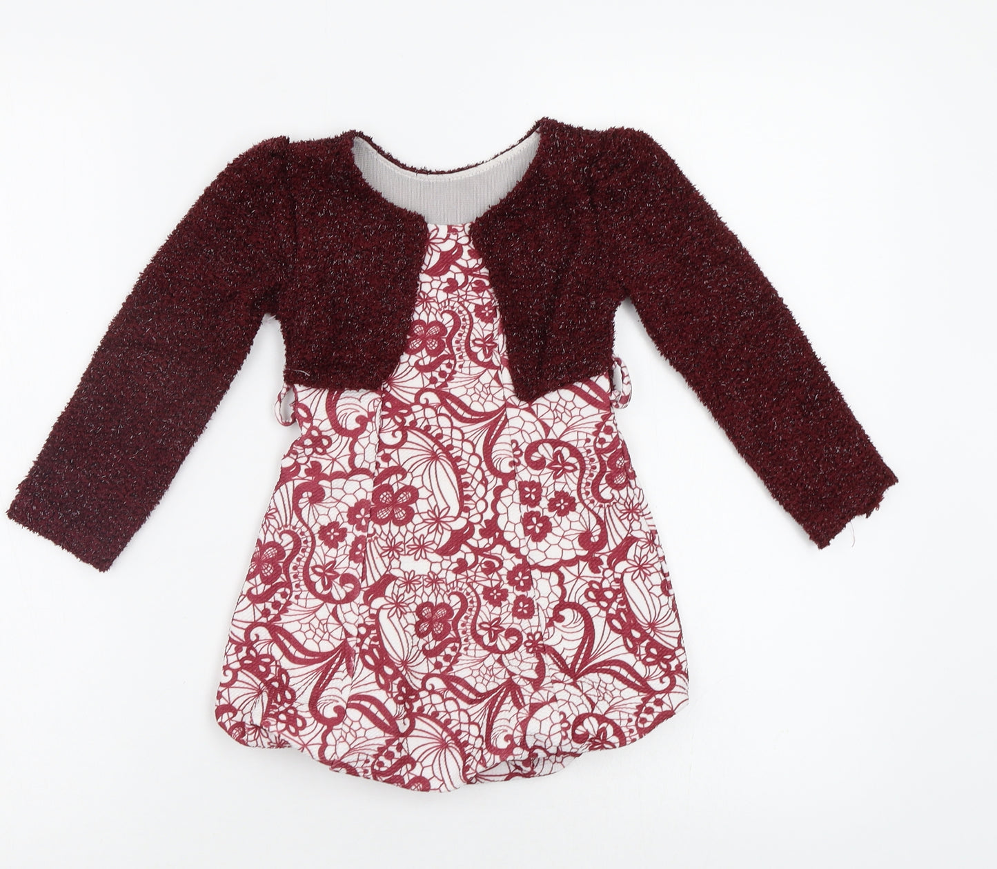 Preworn Girls Red Floral  Jacket Dress  Size 3-4 Years