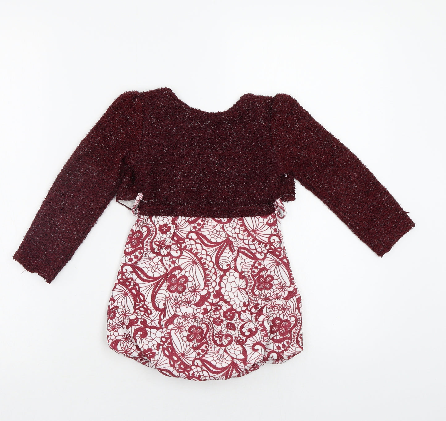 Preworn Girls Red Floral  Jacket Dress  Size 3-4 Years