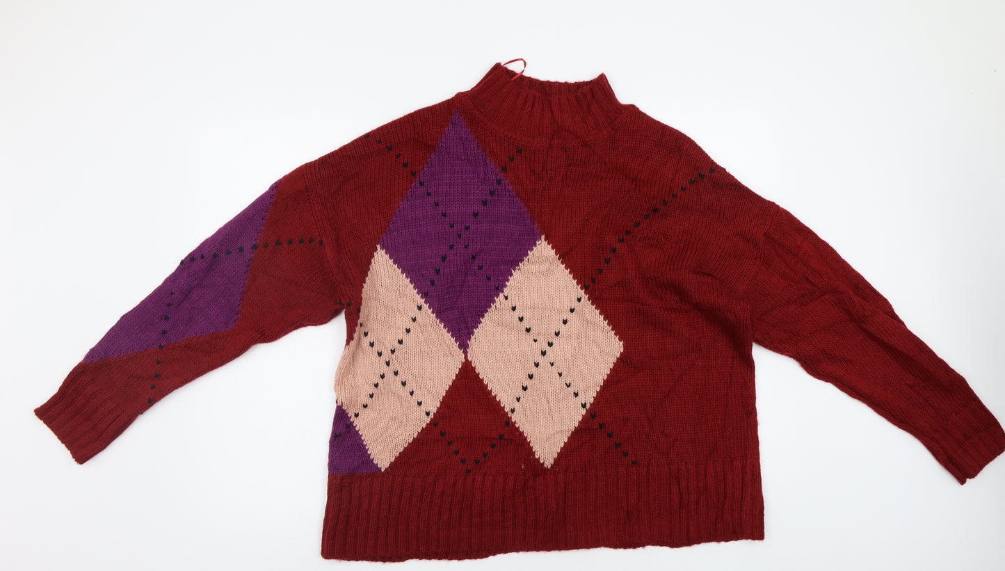 M&Co Womens Red Argyle/Diamond  Pullover Jumper Size 14