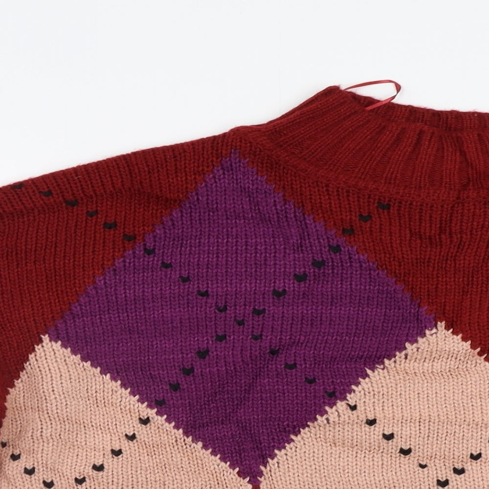 M&Co Womens Red Argyle/Diamond  Pullover Jumper Size 14
