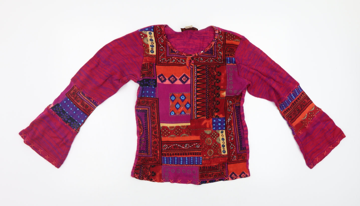 Tchaikhana Womens Purple Geometric  Pullover Jumper Size M