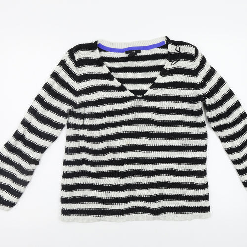 H&M Womens White Striped  Pullover Jumper Size M