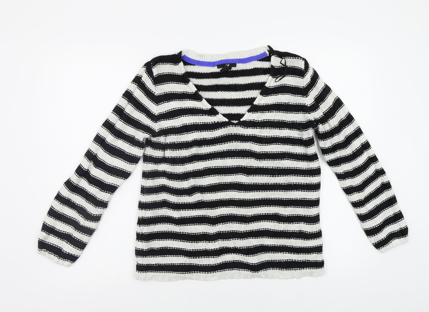 H&M Womens White Striped  Pullover Jumper Size M