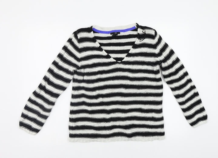 H&M Womens White Striped  Pullover Jumper Size M