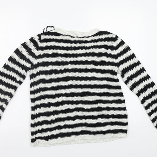 H&M Womens White Striped  Pullover Jumper Size M
