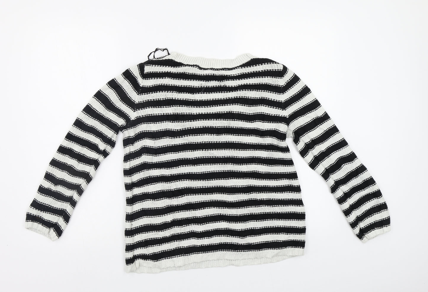H&M Womens White Striped  Pullover Jumper Size M