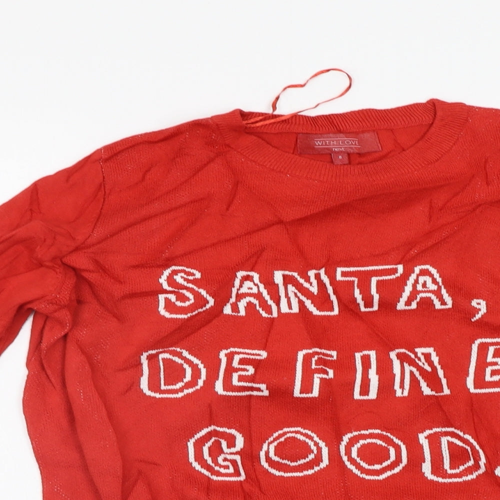 NEXT Womens Red   Pullover Jumper Size 8  - Santa