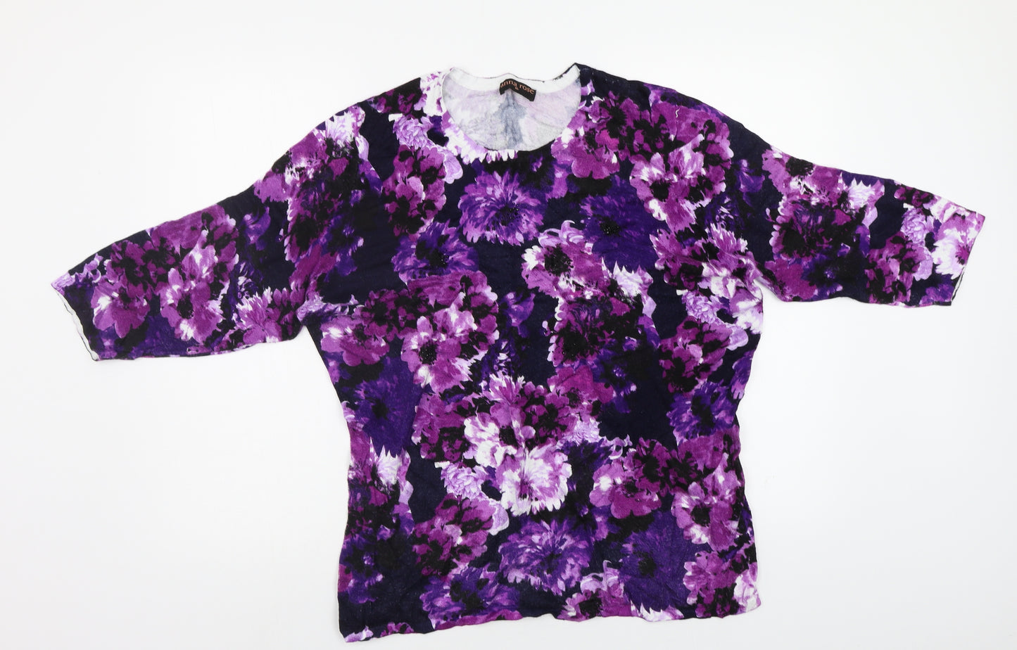 Anna Rose Womens Purple Floral  Pullover Jumper Size XL