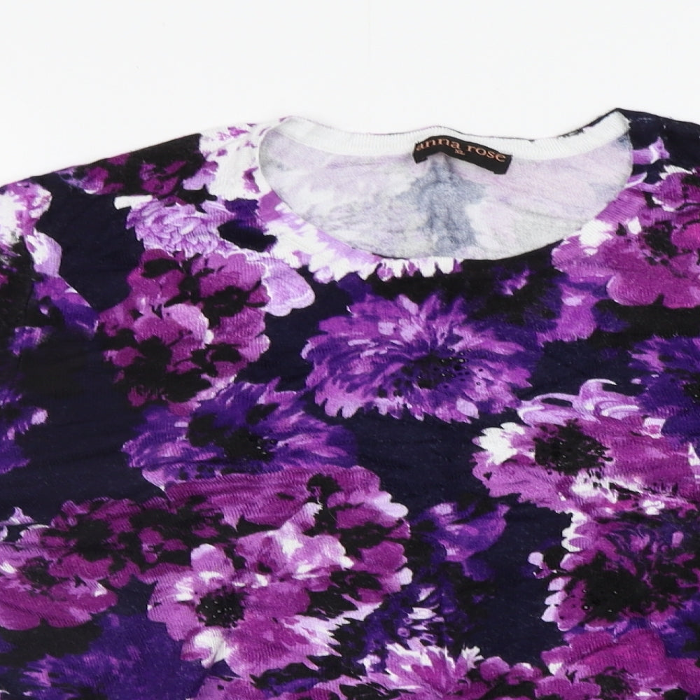 Anna Rose Womens Purple Floral  Pullover Jumper Size XL