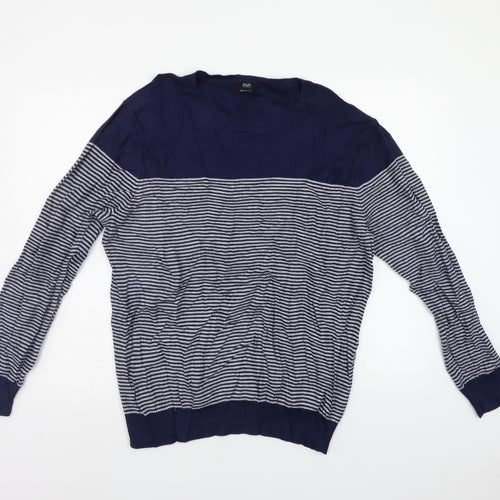 F&F Mens Blue Striped  Pullover Jumper Size XL