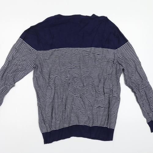 F&F Mens Blue Striped  Pullover Jumper Size XL