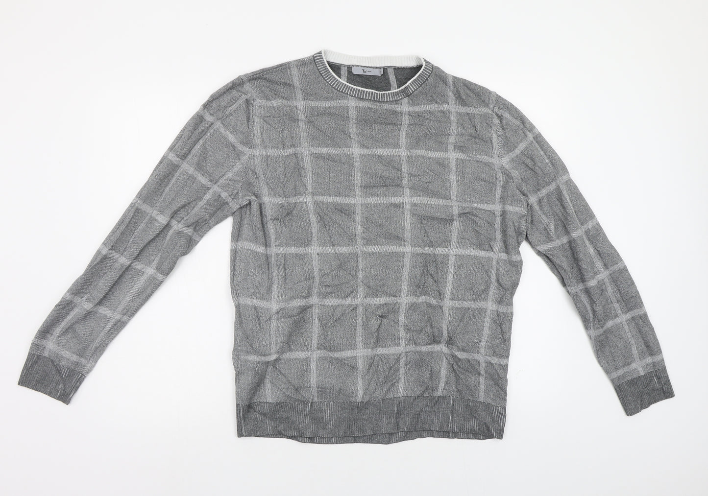TU Mens Grey Check  Pullover Jumper Size M