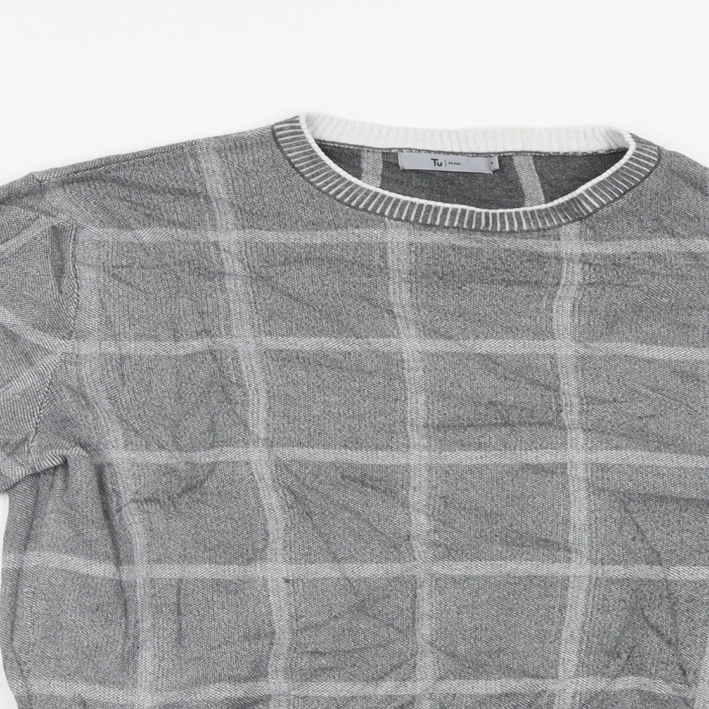TU Mens Grey Check  Pullover Jumper Size M