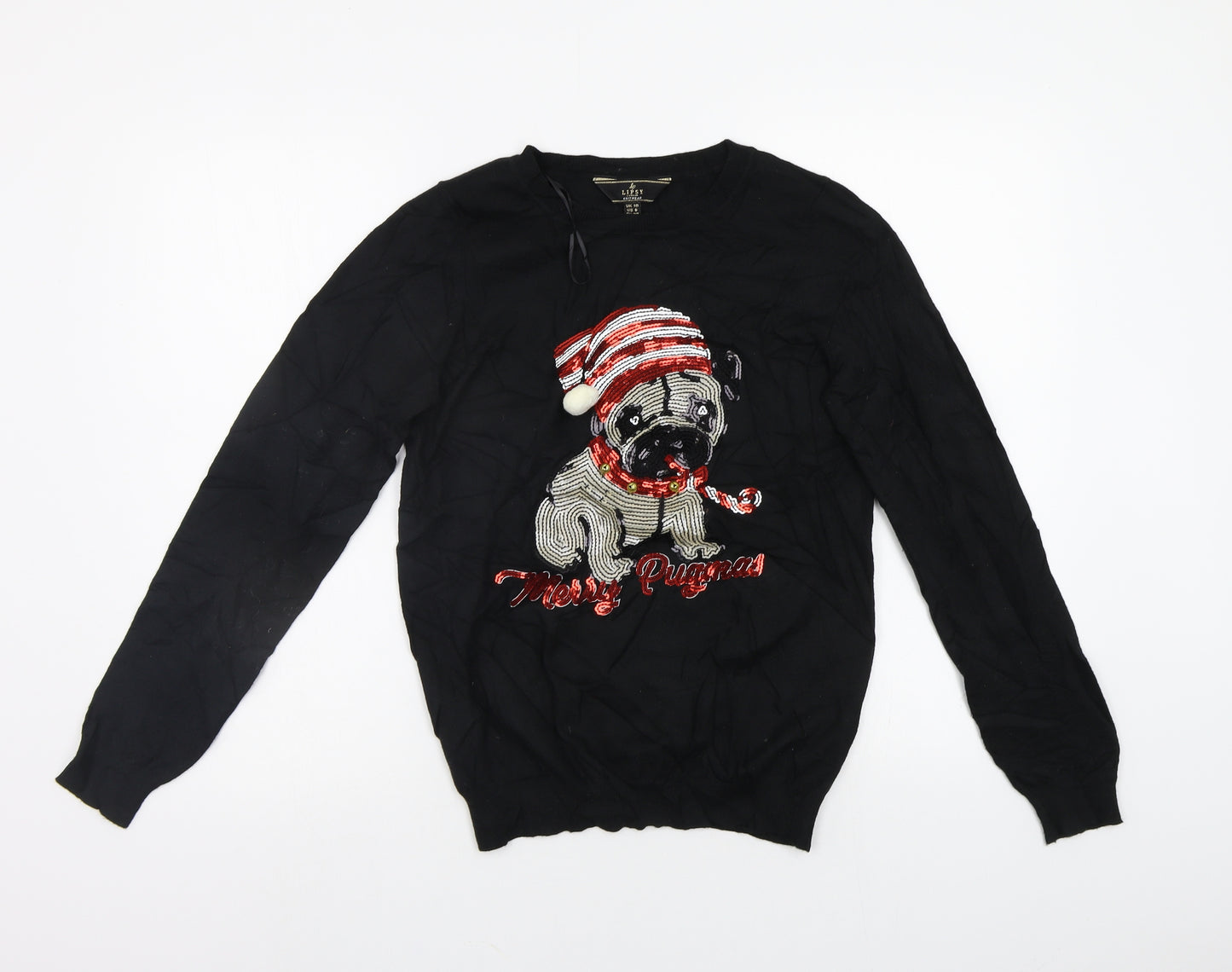 Lipsy Womens Black   Pullover Jumper Size 10  - Pug christmas