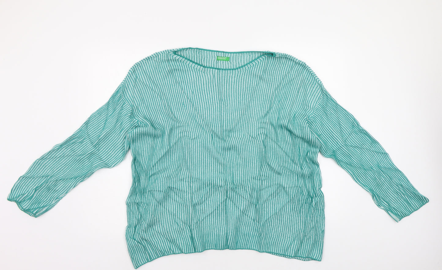 Benetton Womens Green Striped  Pullover Jumper Size L