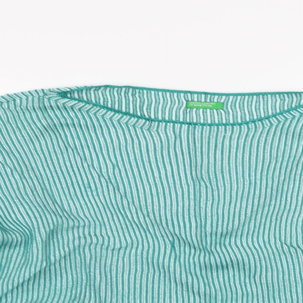 Benetton Womens Green Striped  Pullover Jumper Size L