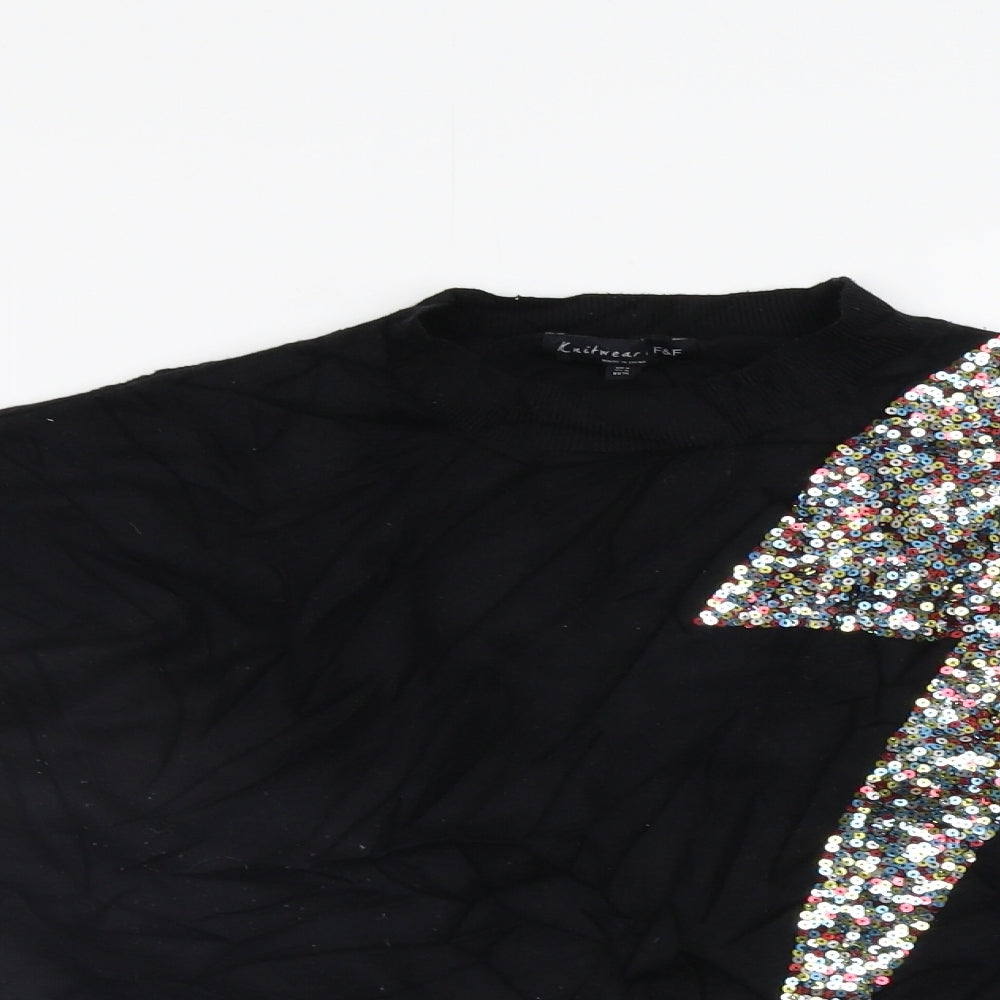 F&F Womens Black   Pullover Jumper Size 8  - Lightening Bolt