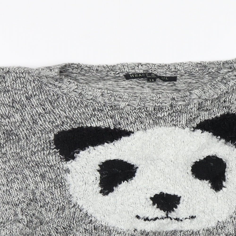 Heart &  Soul Womens Grey   Pullover Jumper Size 14  - Panda