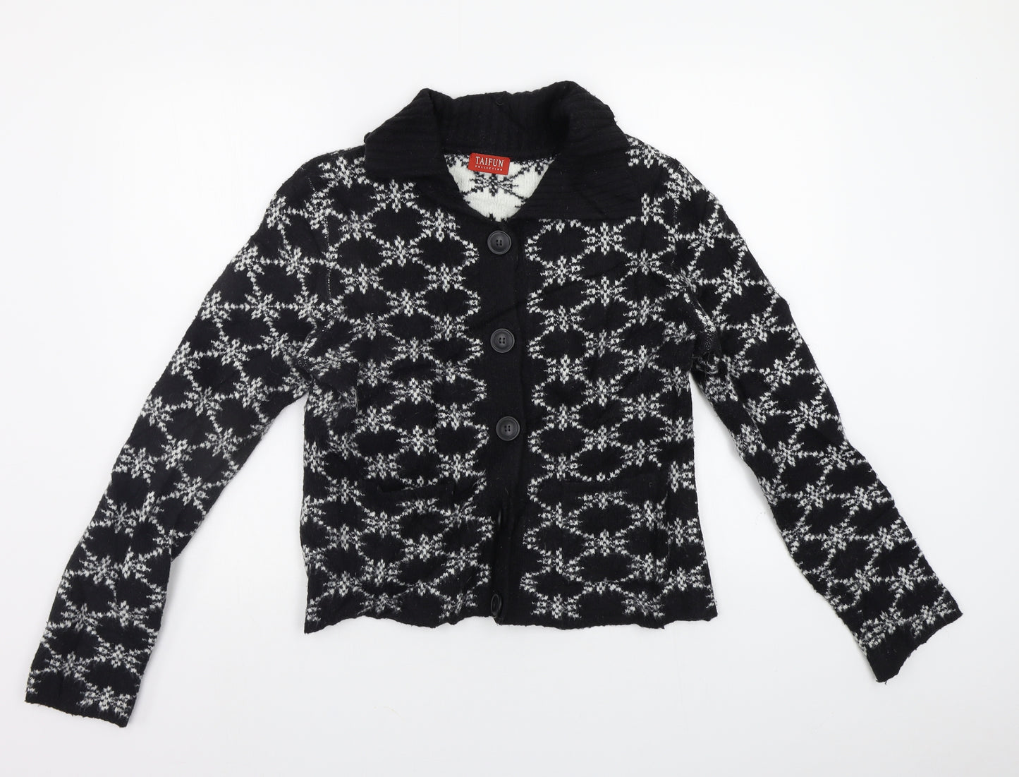 Taifun Womens Black Geometric  Cardigan Jumper Size M