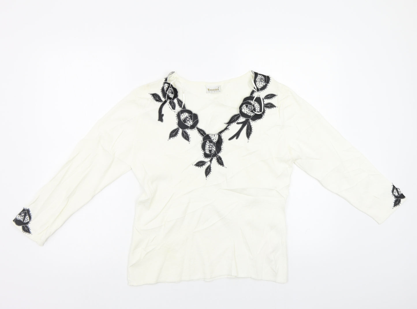Roman Originals Womens White Floral  Pullover Jumper Size S