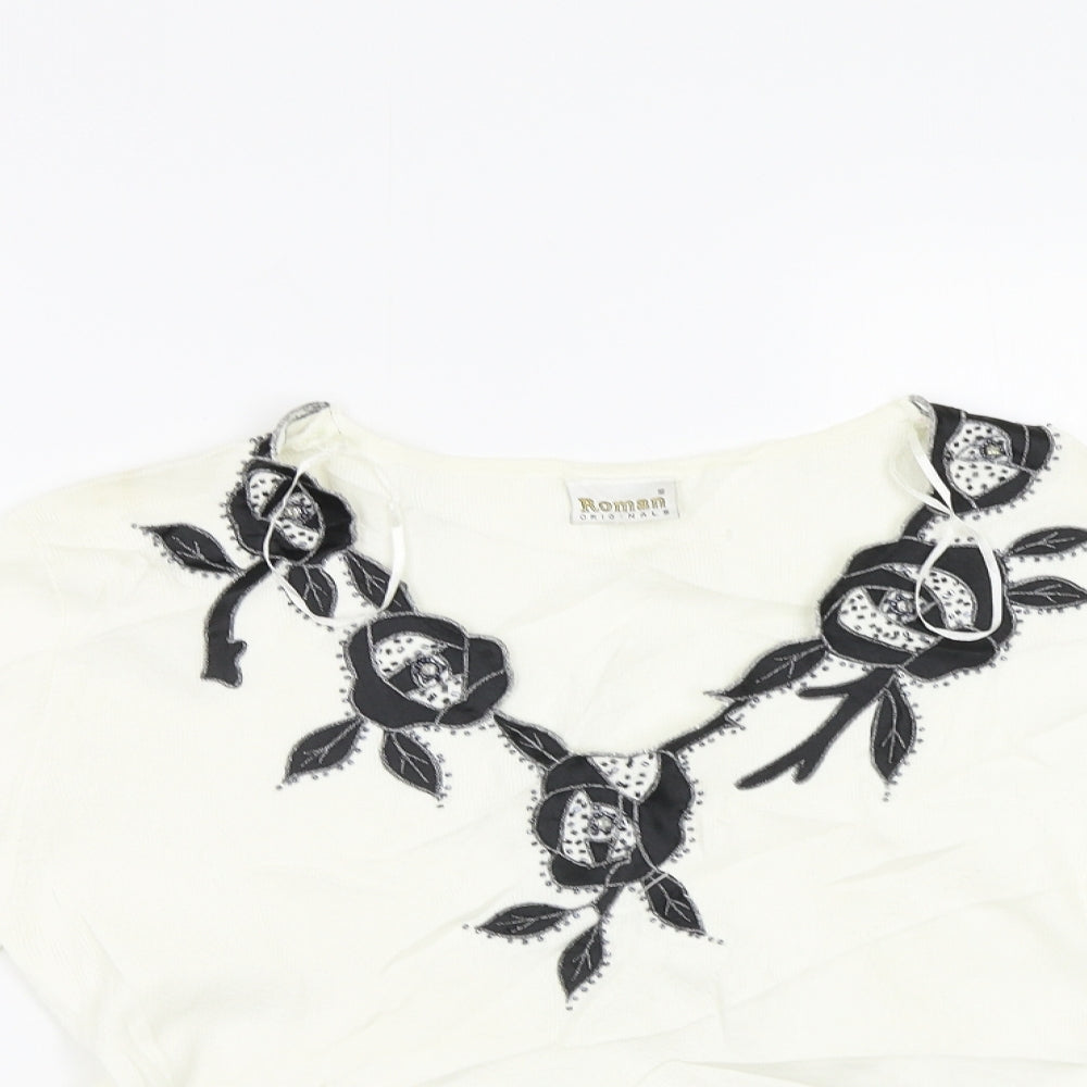 Roman Originals Womens White Floral  Pullover Jumper Size S