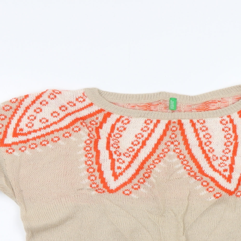 Benetton Womens Beige Floral  Pullover Jumper Size M