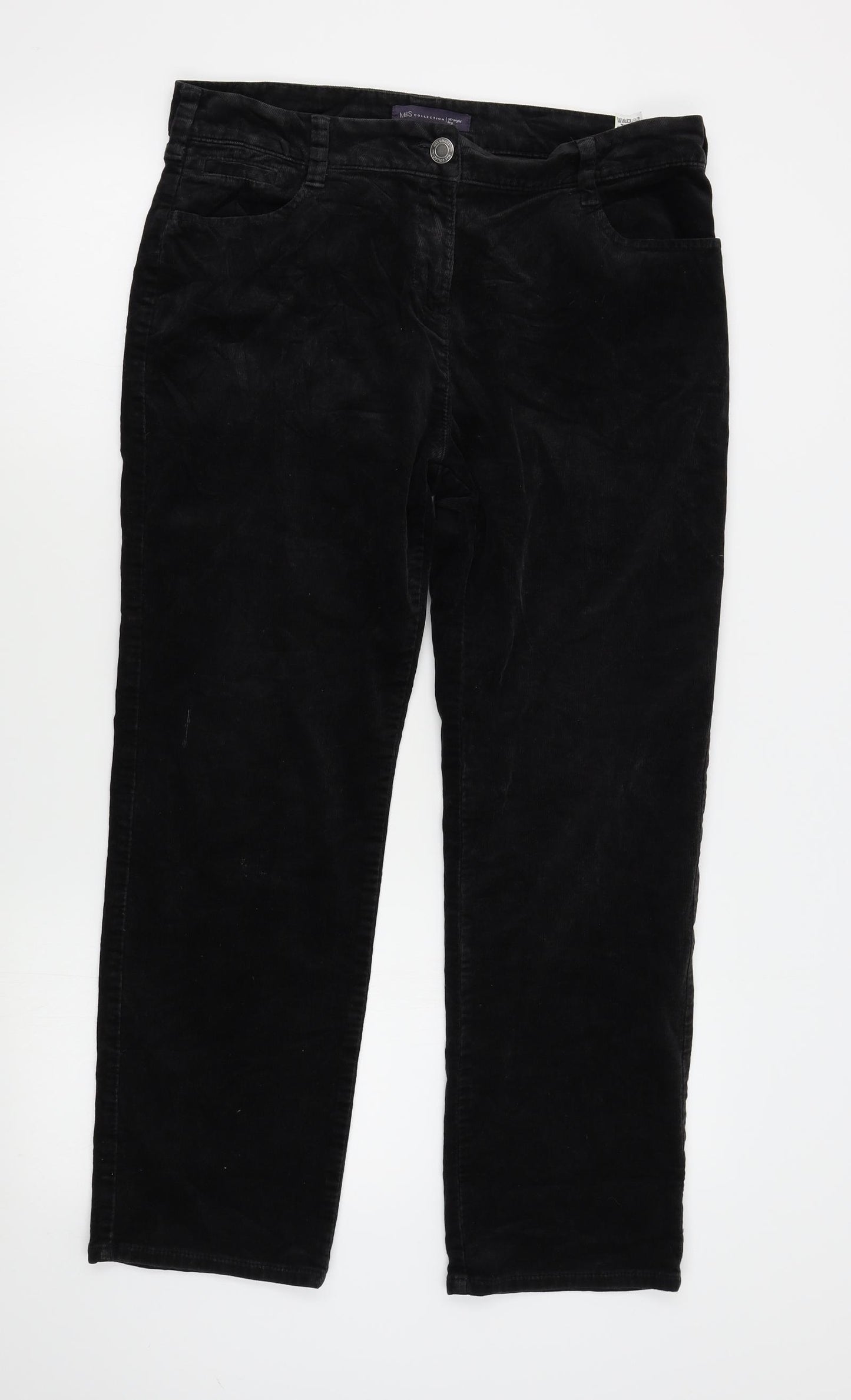 M&S Womens Black  Corduroy Straight Jeans Size 14 L26 in