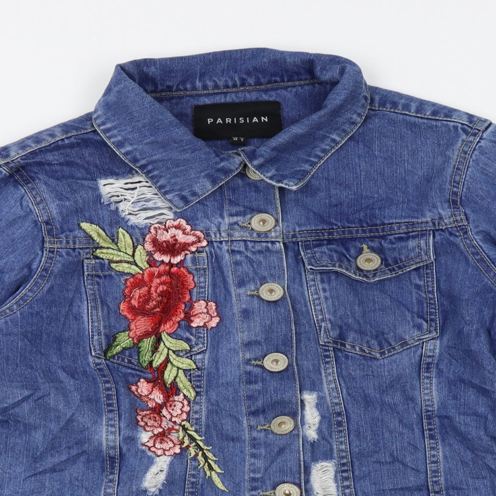 Parisian Womens Blue   Jacket  Size 12  - distressed, rose decal