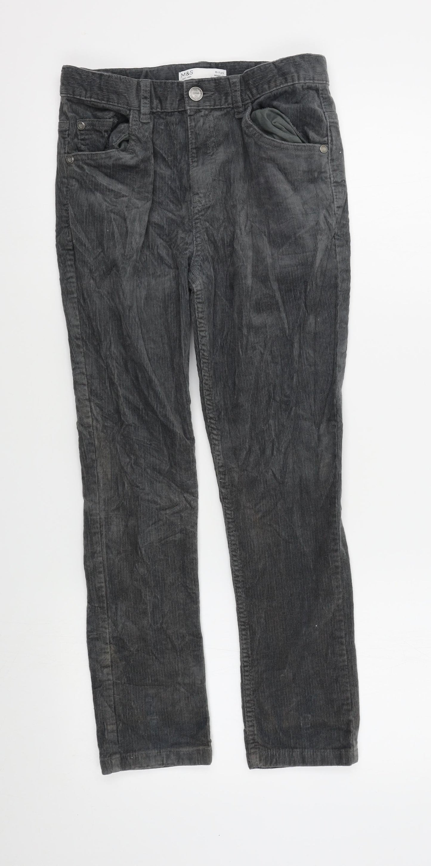 M&S Boys Grey  Corduroy Straight Jeans Size 10-11 Years