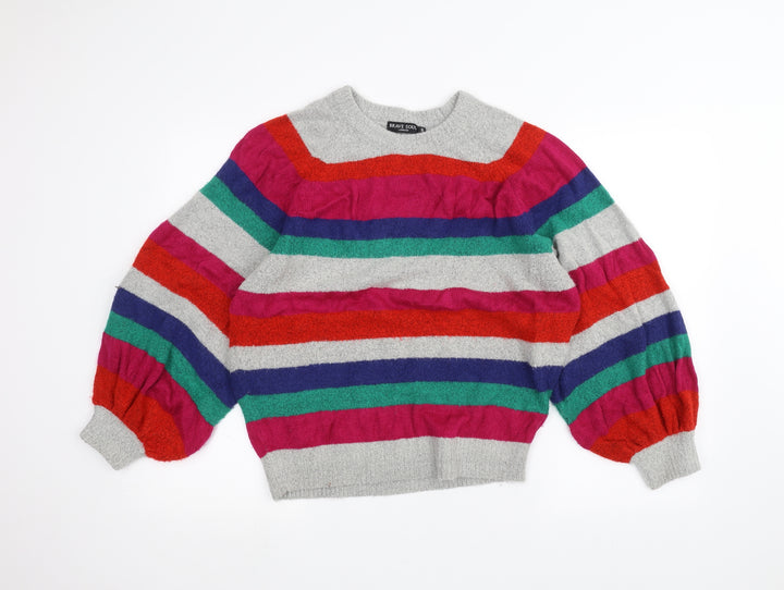 Brave Soul Womens Grey Striped Pullover Jumper Size 14