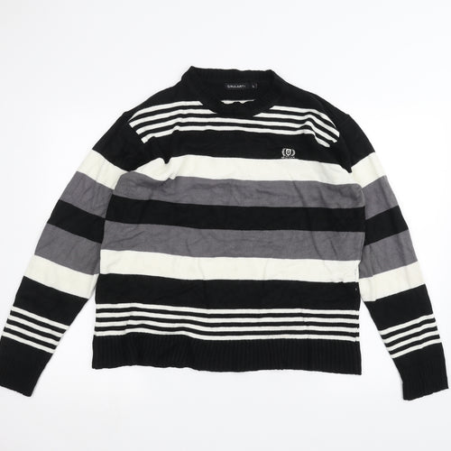 Ginaarti Mens Black Striped  Pullover Jumper Size L
