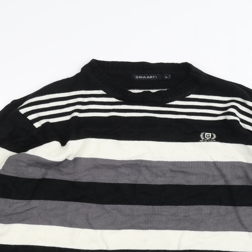 Ginaarti Mens Black Striped  Pullover Jumper Size L