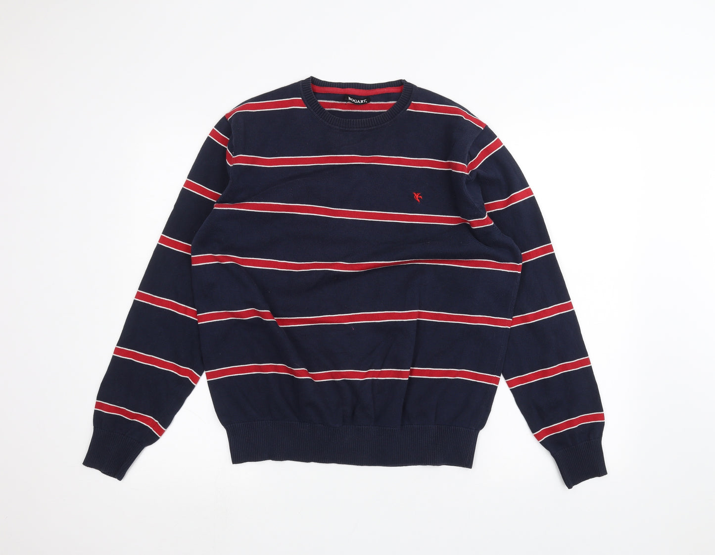 Bogart Mens Blue Striped  Pullover Jumper Size L