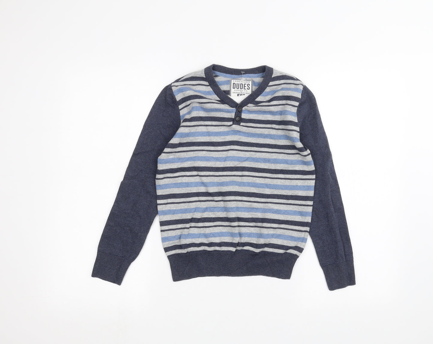 Undeniable Dudes Boys Blue Striped  Pullover Jumper Size 10 Years