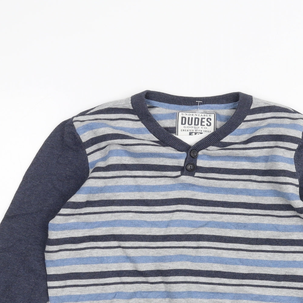 Undeniable Dudes Boys Blue Striped  Pullover Jumper Size 10 Years