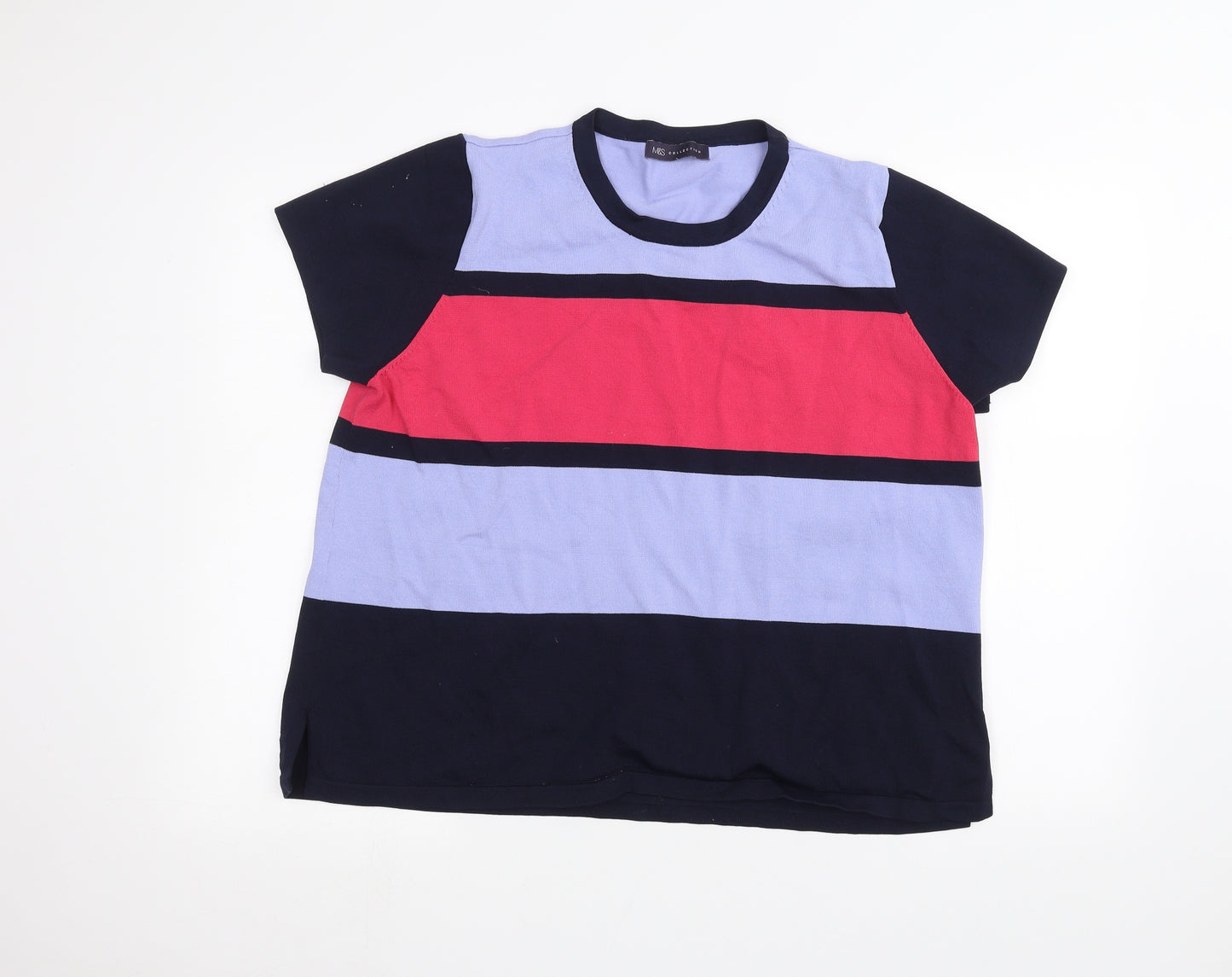 Marks and Spencer Womens Blue Striped  Basic T-Shirt Size 20