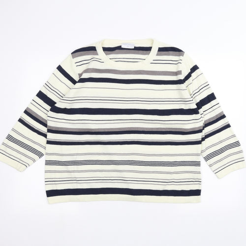 Cotswold Womens White Striped  Pullover Jumper Size 2XL