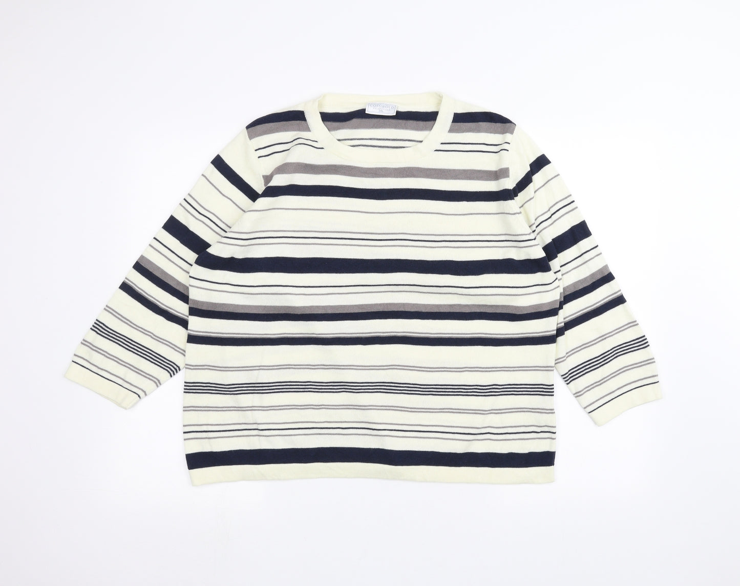 Cotswold Womens White Striped  Pullover Jumper Size 2XL