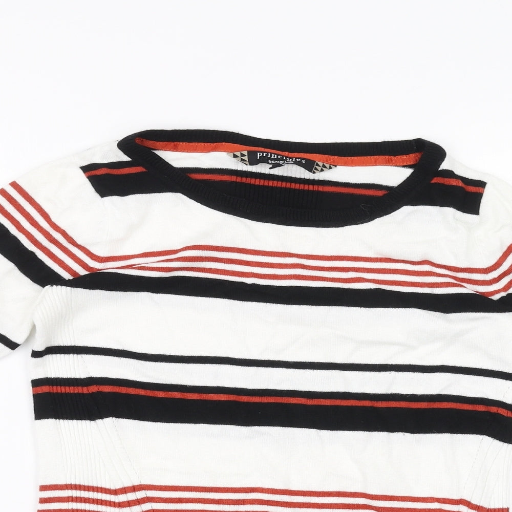 Principles Womens White Striped  Basic T-Shirt Size 8