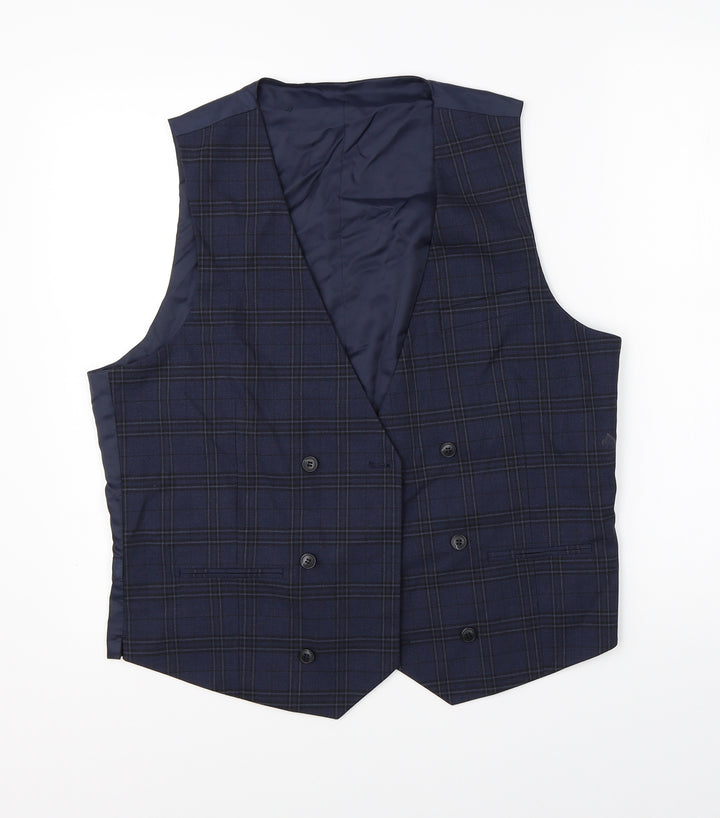 M&S Mens Blue Jacket Suit Waistcoat Size L