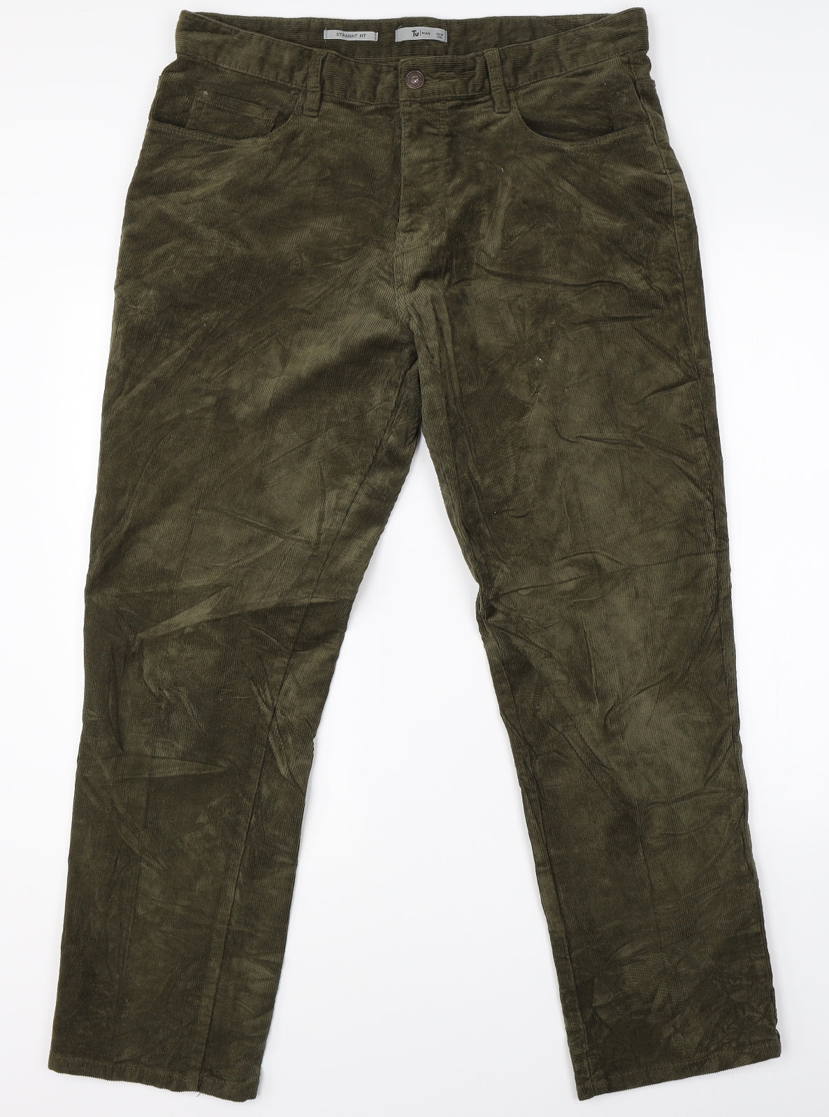 TU Mens Green  Corduroy Straight Jeans Size 36 L30 in