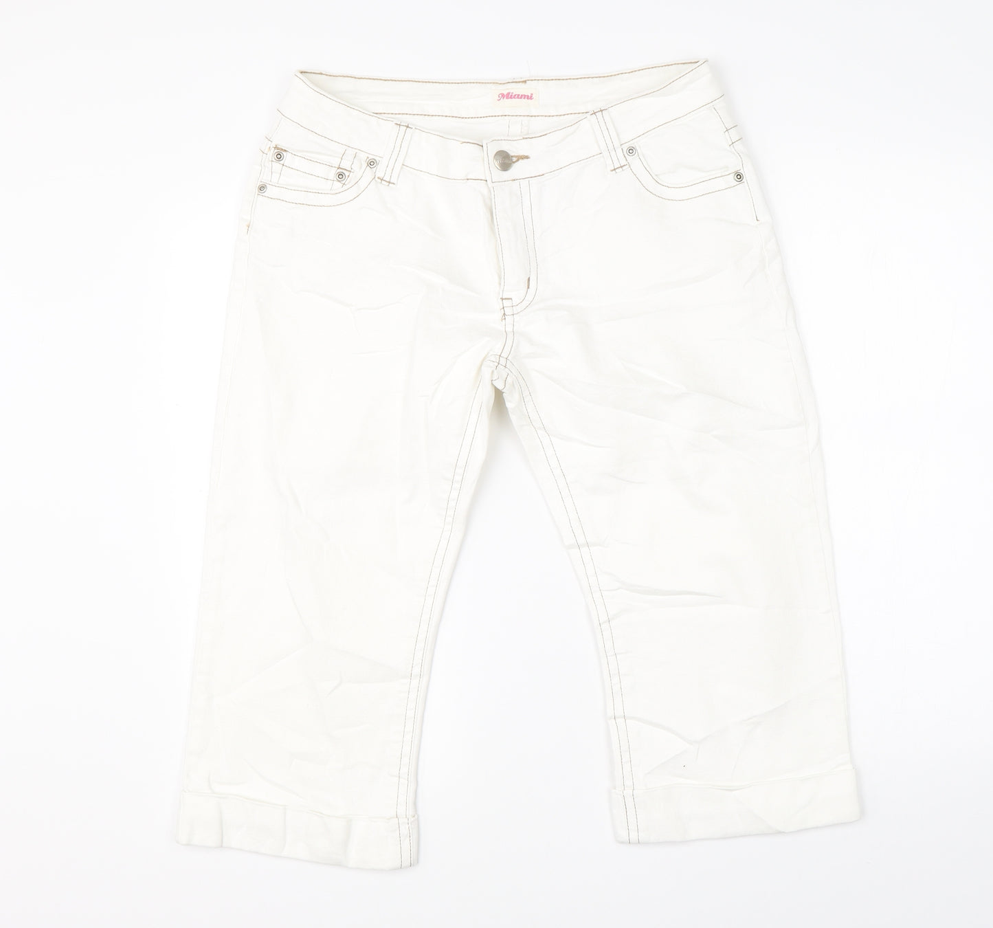 Miami Womens White  Denim Chino Shorts Size 32