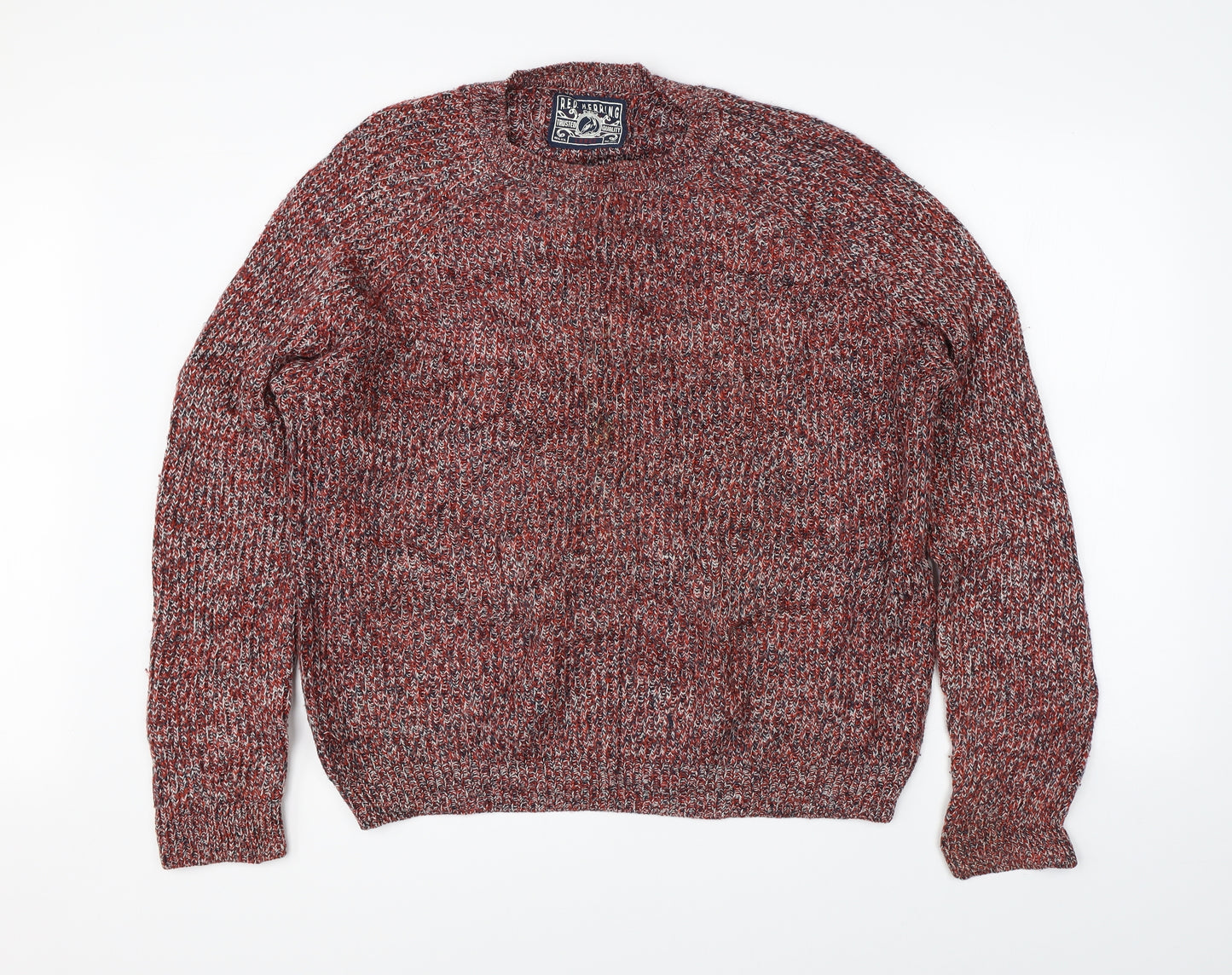 Debenhams Mens Red Herringbone Knit Pullover Jumper Size L