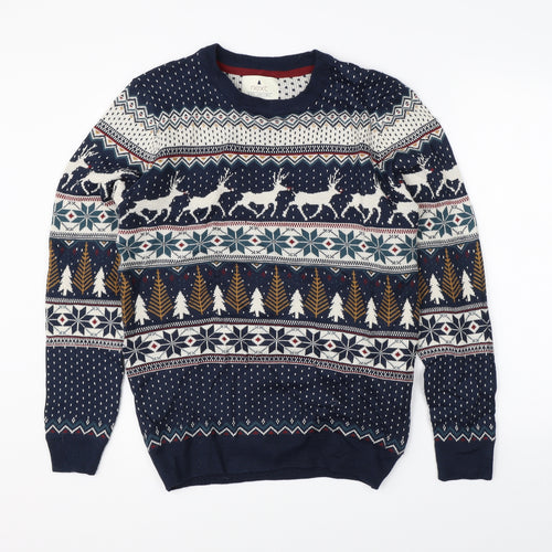 NEXT Mens Blue Fair Isle Knit Pullover Jumper Size S  - christmas light up