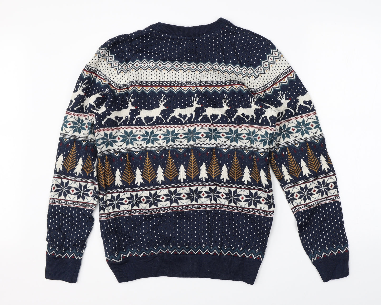 NEXT Mens Blue Fair Isle Knit Pullover Jumper Size S  - christmas light up