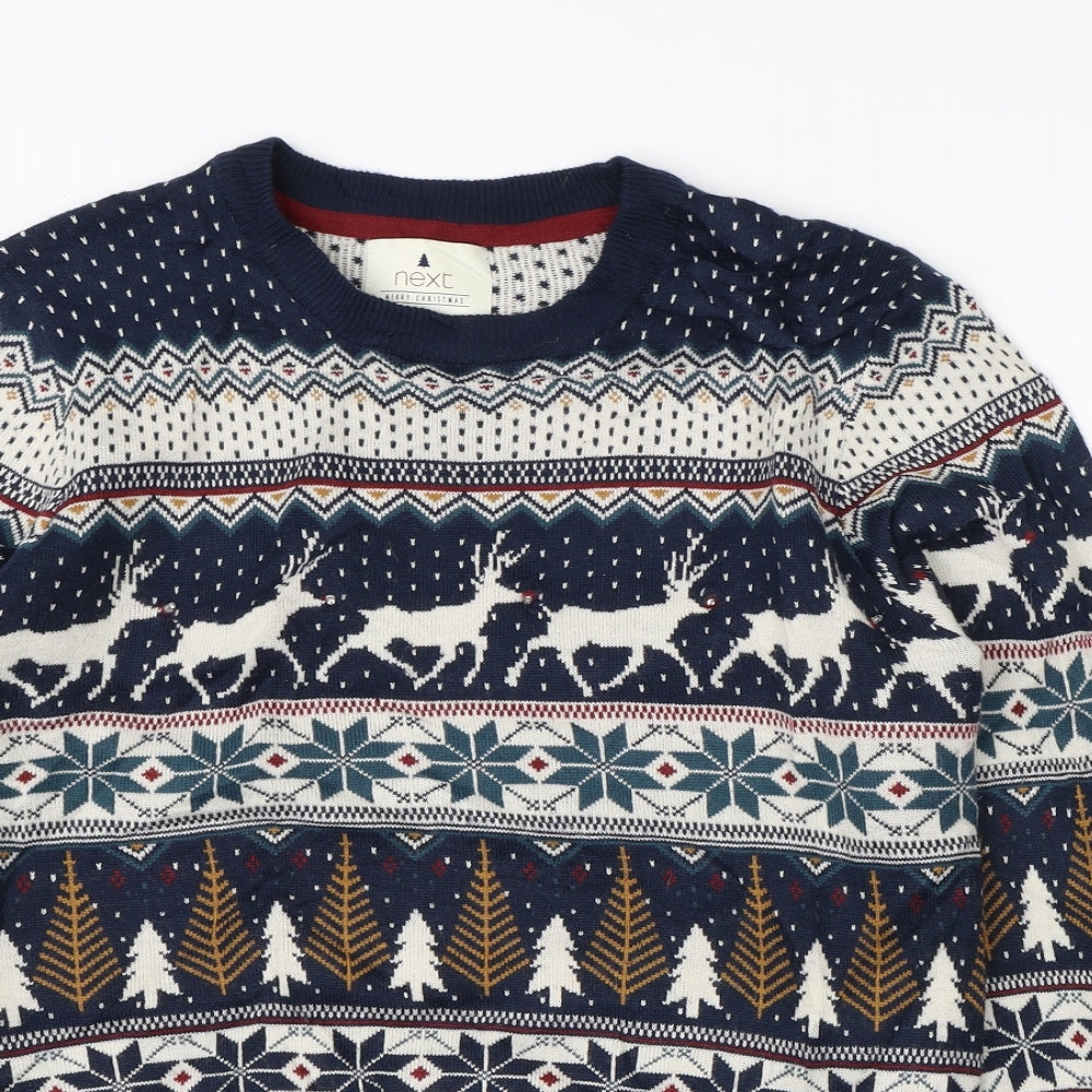 NEXT Mens Blue Fair Isle Knit Pullover Jumper Size S  - christmas light up