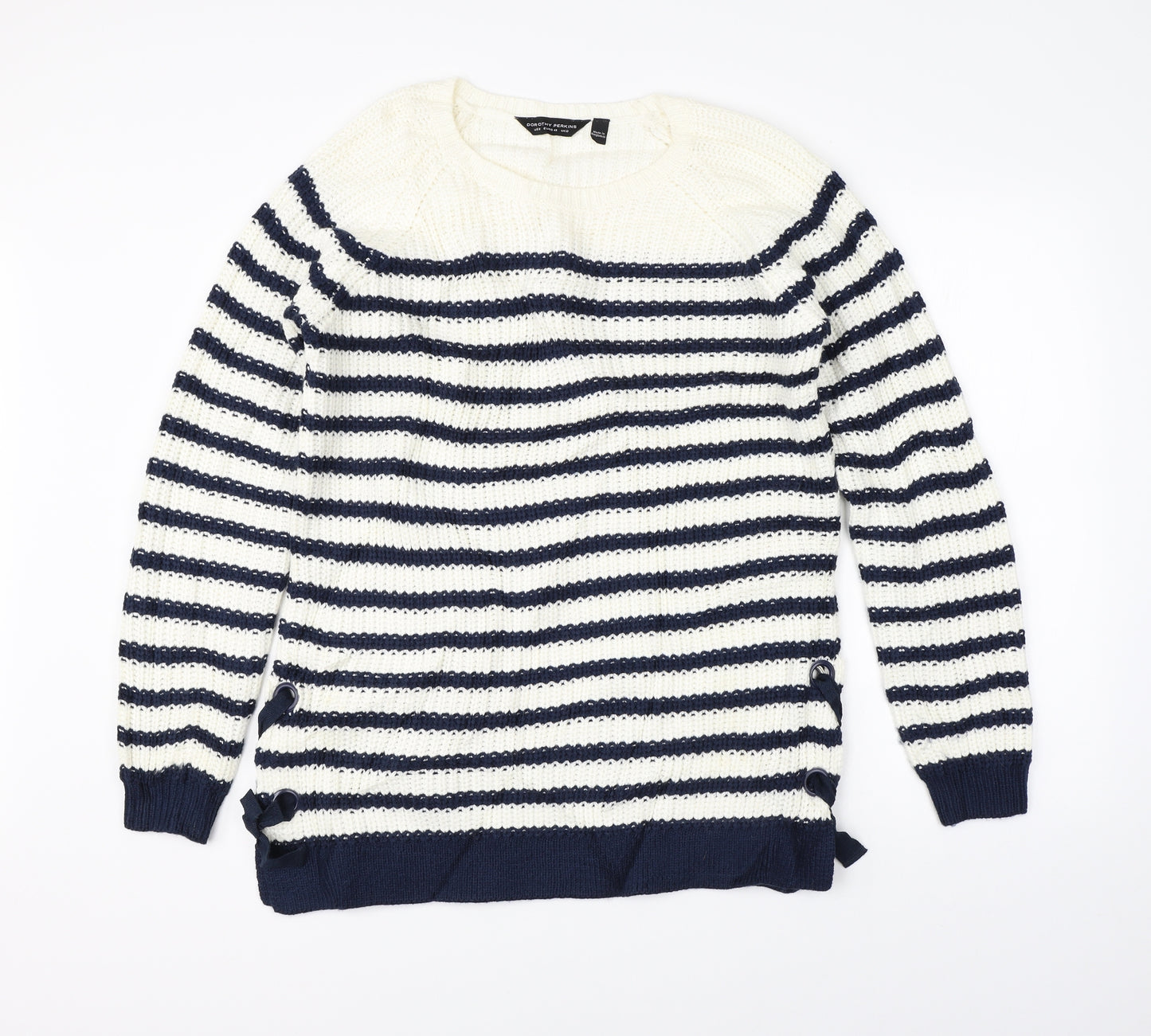 Dorothy Perkins Womens White Striped Knit Pullover Jumper Size 12