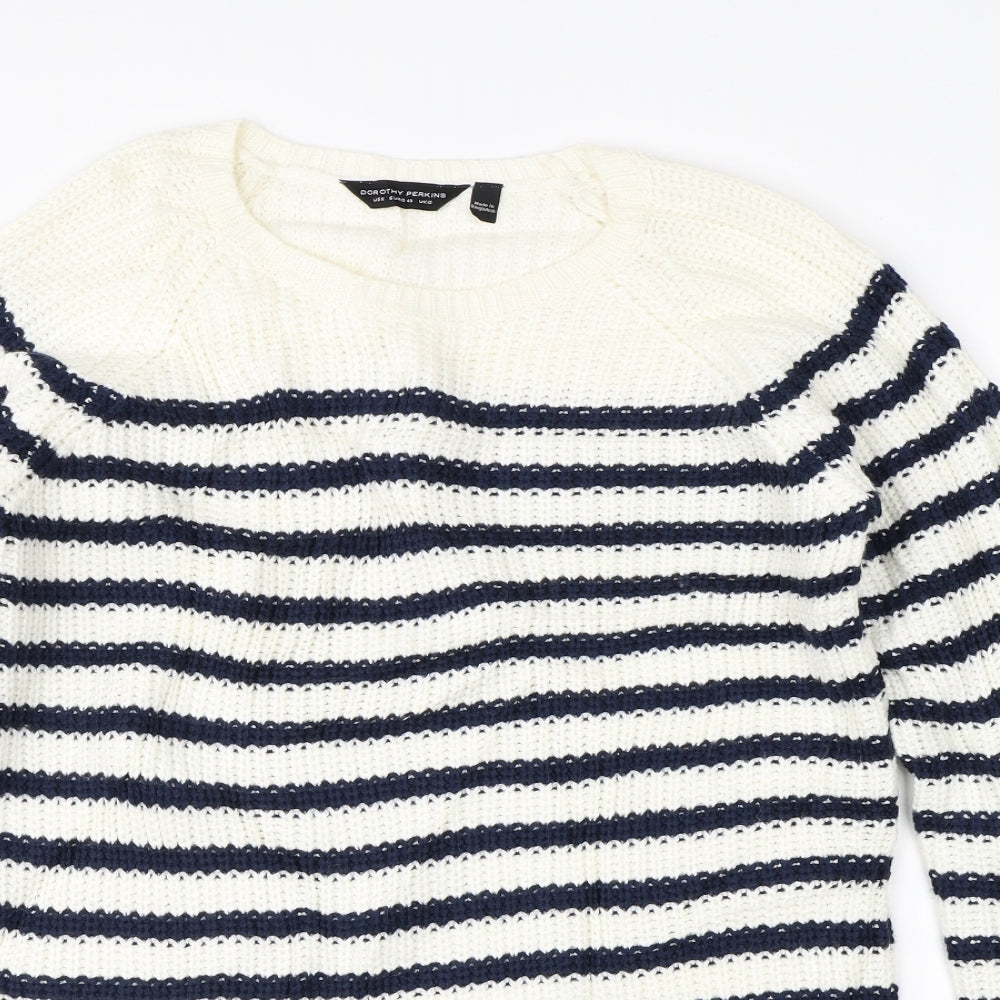 Dorothy Perkins Womens White Striped Knit Pullover Jumper Size 12